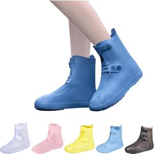 Dream Apparel Waterproof Rain Shoe Covers for Women Men, Non-Slip Reusable Foldable Boot Covers Rainproof Overshoes Over Shoes Galoshes (Medium, Blue)