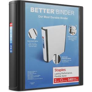 Staples Heavy-Duty 2-Inch D-Ring Binder, Black – Large Capacity 3-Ring Binder for School & Office Use