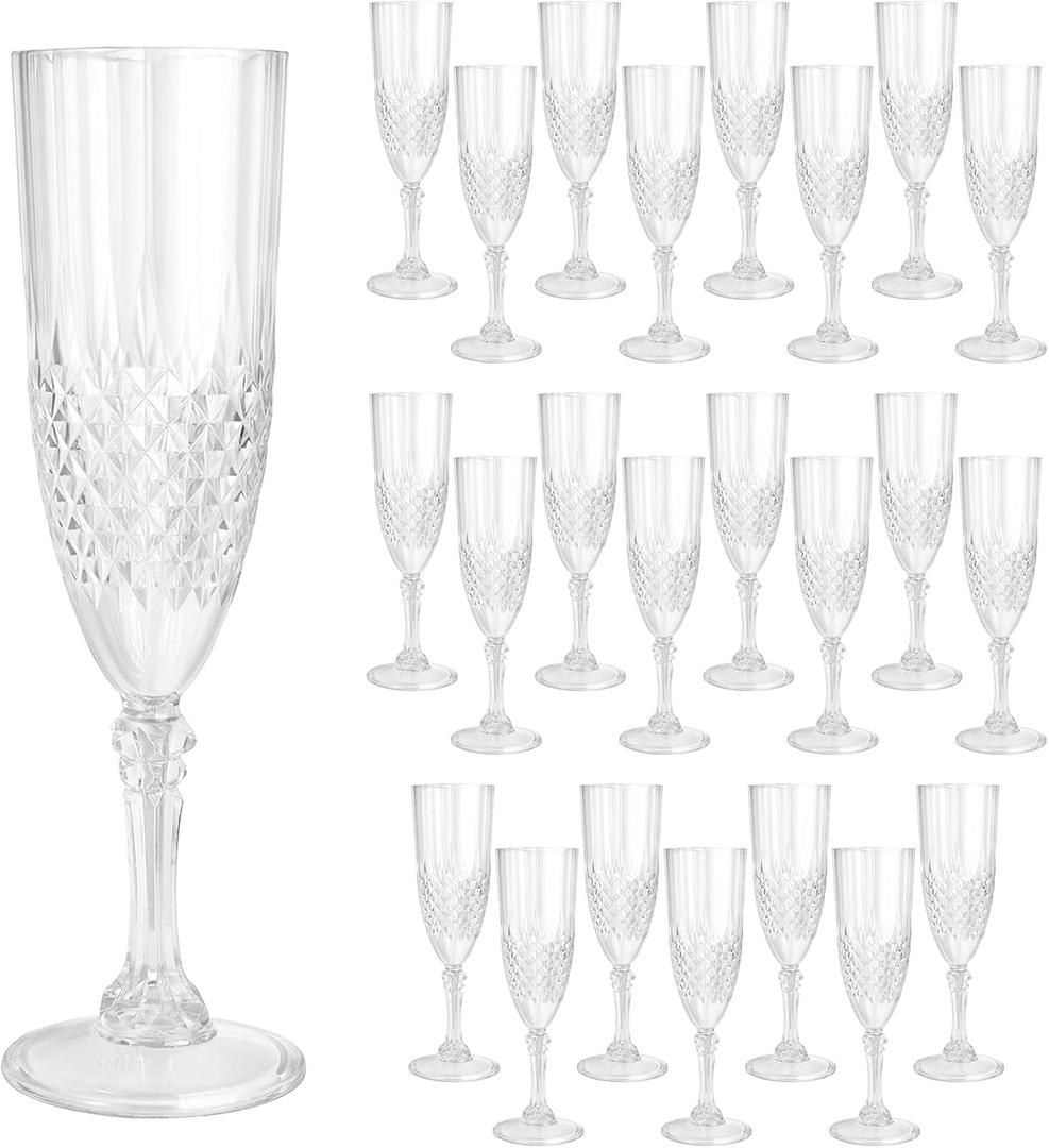 24 Pcs Plastic Champagne Flutes, White Champagne Glasses Bulk, Made of Durable Plastic Material Can be Used for Weddings, Everyday Fun Parties and More!
