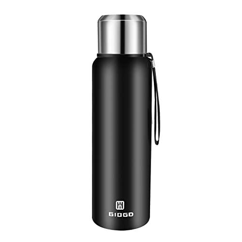 Insulated vacuum Thermo Bottle 750ml/25.4oz with cup Stainless steel coffee bottles for hot and cold drink water flask.(Black,750ml)