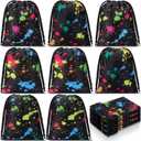 Sweetude 24 Pcs Neon Drawstring Bags Small Neon Glow in the Dark Party Favor Gift Treat Drawstring Backpack Birthday Decor Supplies for Baby Shower Candy Goodie Reward Prize 7.09 x 5.12 inch/18 x 13cm