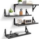 Wood Floating Shelves Set of 4, Rustic Storage Decor Wall Shelves, Wall Mounted Shelf for Living Room, Bedroom 17" x 6", Black