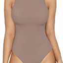 MANGOPOP Women's Tank Top Body Suits Sexy Crew Neck Racerback Halter Ribbed Sleeveless Long Sleeve Bodysuit Going Out Tops (Brown, S)
