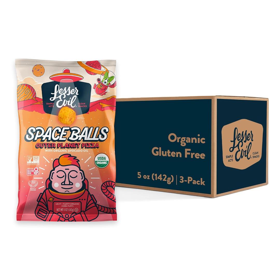 LesserEvil Outer Planet Pizza Space Balls, Premium Quality, Minimally Processed, No Vegetable Oil, 5 oz, Pack of 3. BB: 06/17/2026