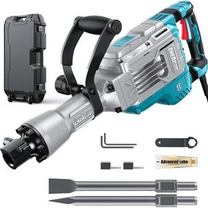 ENEACRO Demolition Jack Hammer 14.5Amp SDS-Hex Concrete Breaker, 65 Joules Heavy Duty Chipping Hammer Cement/Pavement/Floor Breaker, with 2pcs of chisels and Carry box with Rollers (1700W)