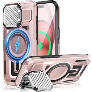 WASTROYAL Camera Stand Case for iPhone 15 Plus, [Compatible with Mag Safe] [Lens Cover] 2024 Version Military Grade Protective Soft Case for iPhone 15 Plus 6.7 inch Men Women, Pink