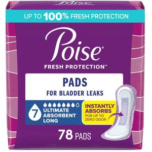 Poise Incontinence Pads, Maximum Absorbency, Regular, 48 Count (Pack of 2)