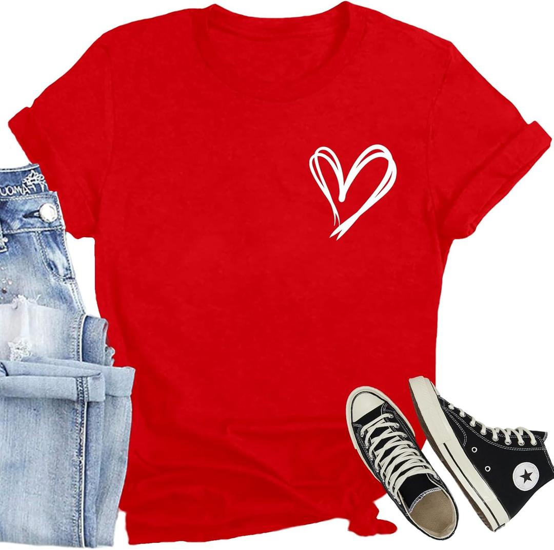 Valentines Day Shirt for Women Love Heart Printed T-Shirts Casual Summer Tee Tops (XXL)