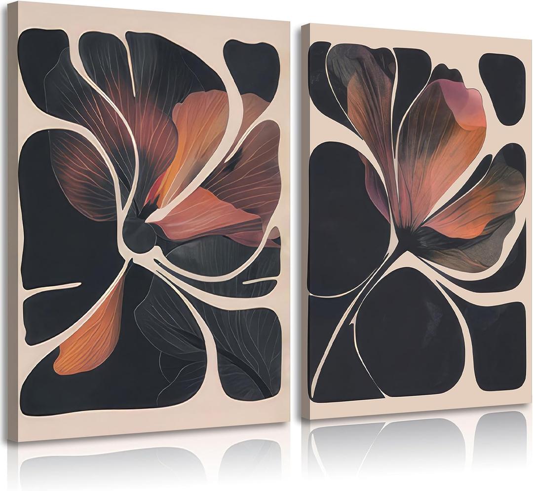 1Pcs Framed Abstract Botanical Floral Canvas Wall Art Pictures Modern Flower Posters Prints Nordic Wall Decoration for Living Room Bedroom Bathroom Office 16x24in (24L" x 16W")