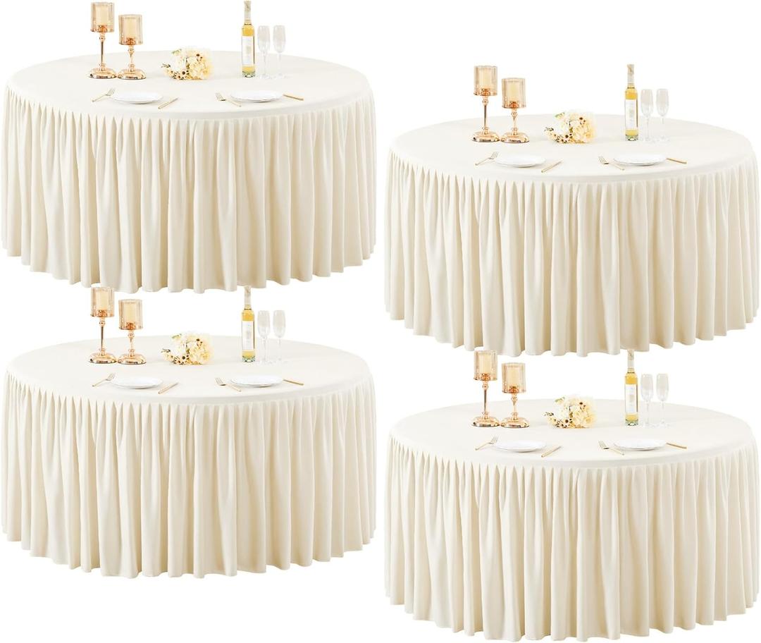 4 Pack Ivory Spandex Round Tablecloths for 60 inch Tables, Stretchy Fitted 5FT Round Table Clothes,Wrinkle Free Table Cover with Skirt for Wedding Party Dining Banquet Graduation Decorations 4 Pack Ivory Spandex Round Tablecloths for 60 inch Tables, Stretchy Fitted 5FT Round Table Clothes,Wrinkle Free Table Cover with Skirt for Wedding Party Dining Banquet Graduation Decorations