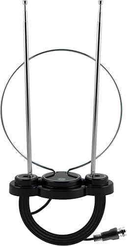 GE Traditional Rabbit Ear HD Digital TV Antenna, Long Range Smart TV Antenna, Extendable 15in Rabbit Ear Dipoles and Ciruclar Loop, Supports 4K 1080P HD Smart TV VHF UHF, Compact Design, 33676