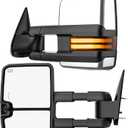 Smoked Lens Sequential Signal Tow Mirrors Compatible with 2007-2021 Toyota Tundra & 2008-2017 Toyota Sequoia, Heated Extended Trailer Towing Side Mirror w/Backup Light(w/o BSM), Chrome Housing