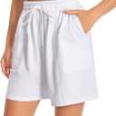 Women's Lounge Athletic Shorts with Pockets, 6.1" Sweat Shorts Women, Summer Casual Elastic Walking Running Shorts (White, M)
