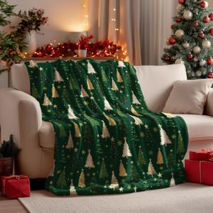 Horaldaily Christmas Sherpa Flannel Blanket Throw, Christmas Green Tree Soft Fuzzy Plush Cozy Fleece Blankets for Couch Sofa Bed Lounging, Ideal Gifts for Kids Adults Wife Self, 60x80