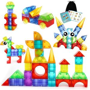 62PCS Magnetic Blocks for Toddlers Toys, 3D Translucent Magnet Building Cubes Set, Toddler Toys Games Sensory Toys for Toddlers Magnetic Blocks for Kids Age 3-5 4-8
