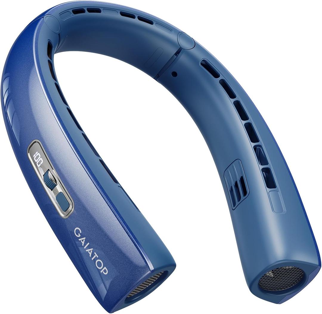 Gaiatop Portable Neck Fan, 40 Stretch Neck Cooler with 360 Surrounding Cooling, 1-100 Speed Scroll Switch Hands Free Personal Fans H1 Turbo Mode for Outdoor Travel Office Gym Gifts for Dad Mom, Blue