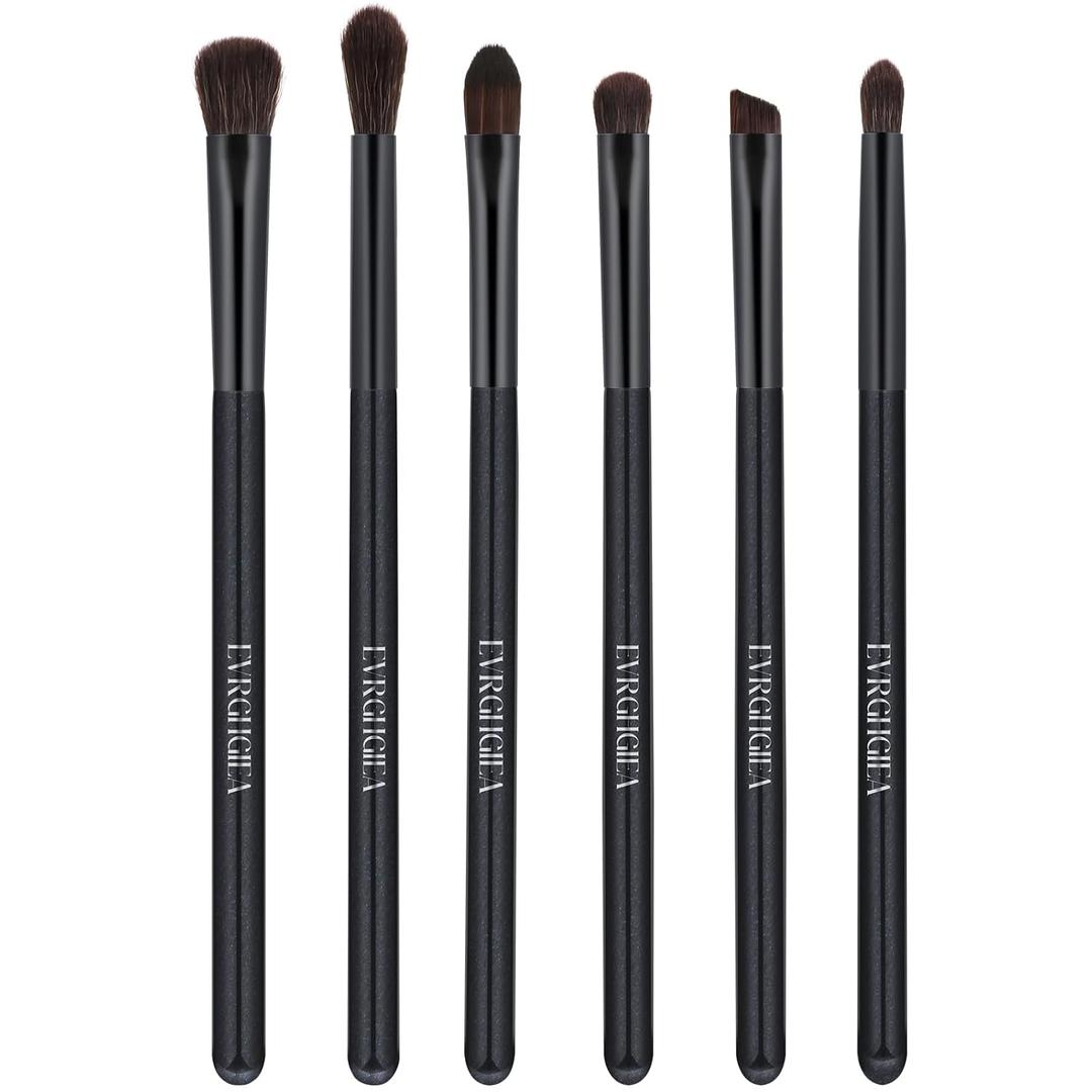 Eye Makeup Brush Set, 6 Pcs Professional Blending Eyeshadow Makeup Brushes for Concealer Eyebrows Eyeliner, Soft Hairs & Wood Handle (black 6pcs)