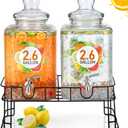 Honeydak 2.6 Gallon Glass Beverage Dispenser with Stand Stainless Steel Spigot Glass Lid Clear Iced Juice Container Leakproof Drink Dispenser Countertop Lemonade Water Jar for Wedding Party (2 Pack)