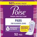 Poise Incontinence Pads & Postpartum Incontinence Pads, 6 Drop Ultimate Absorbency, Regular Length, 52 Count