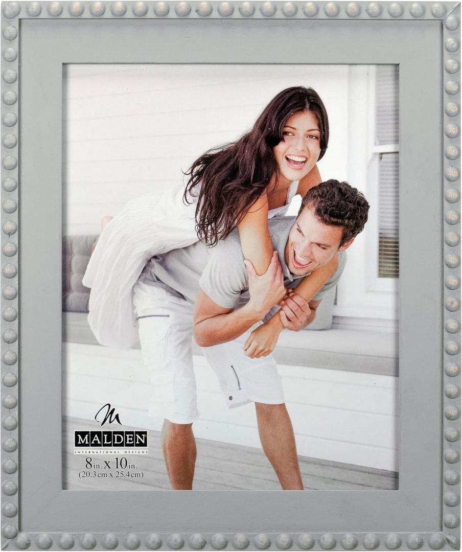 Malden International Designs 2386-80 Bead W/Wood Mat, Gray, 8x10