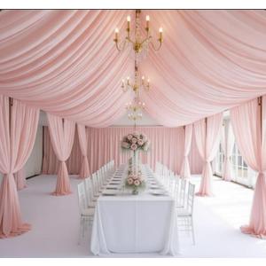 10 Panels Blush Pink Ceiling Drapes for Wedding, 5ft x 30ft Light Pink Sheer Fabric Ceiling Curtains for Gender Reveal Party Photo Background Birthday Decoration, Tent Drapes