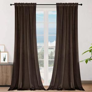 SMILETIME Brown 96in Long Velvet Curtains with Rod Pocket Thermal Insulated Soft Privacy Light-Filtering Velvet Drapes for Bedroom and Living Room, Set of 2 Panels, 52 x 96 Inches Long
