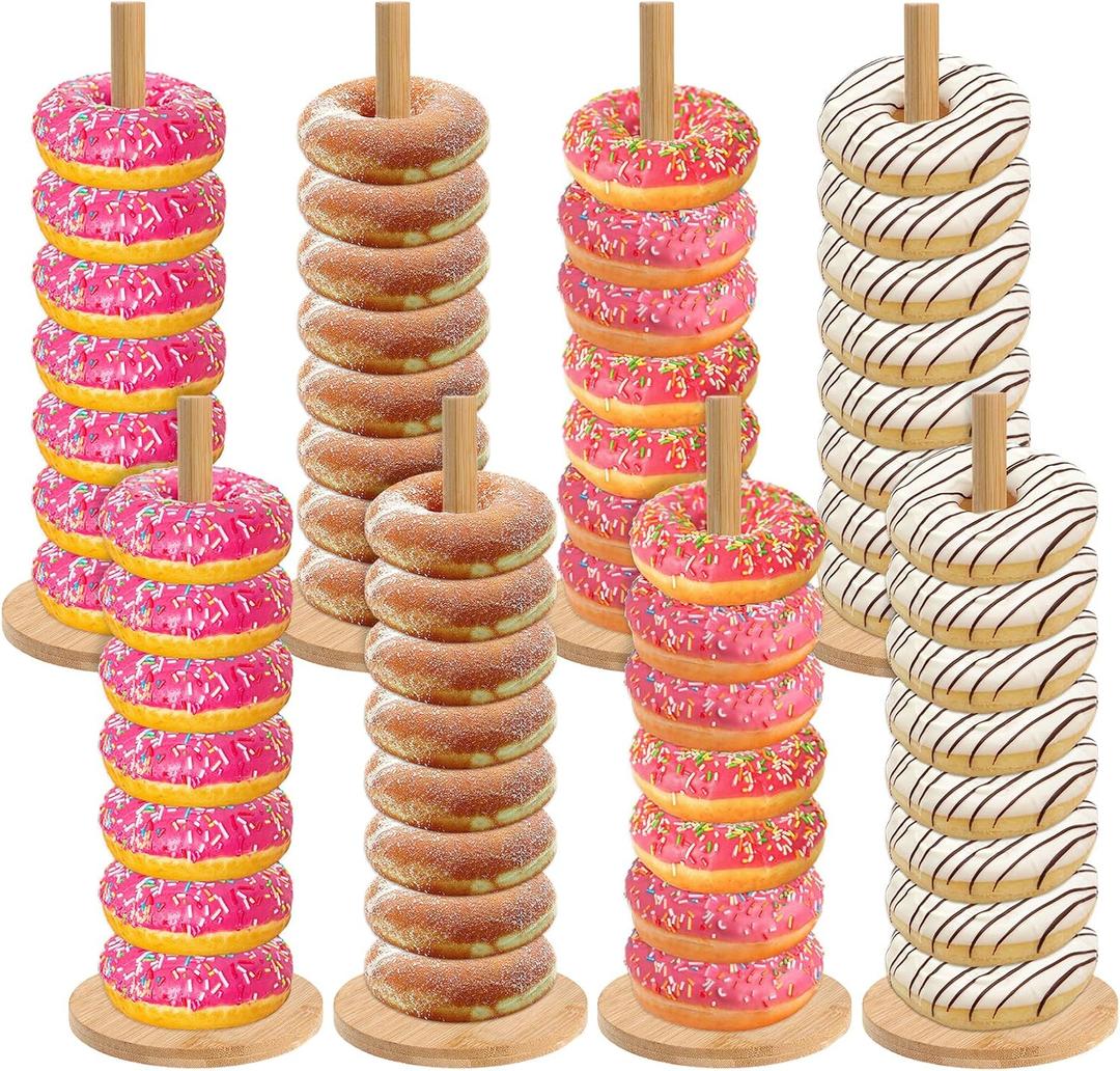 Giantree 4 Pack Donut Stand, Donut Stand For Dessert Table Donut Wooden Stand Donut Display Stand Tower Bagel Stand Holder Doughnut Stand 10.62in Long For Party Christmas Birthday New Year Wedding