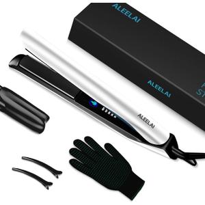 Flat Iron Hair Straightener and Curler 2 in 1 Plancha de Cabello with 3D Floating Plates, Smart Temperature Control, MCH Heating, Dual Voltage 100V-240V & 360 Rotatable Extra-Long Cord (White)