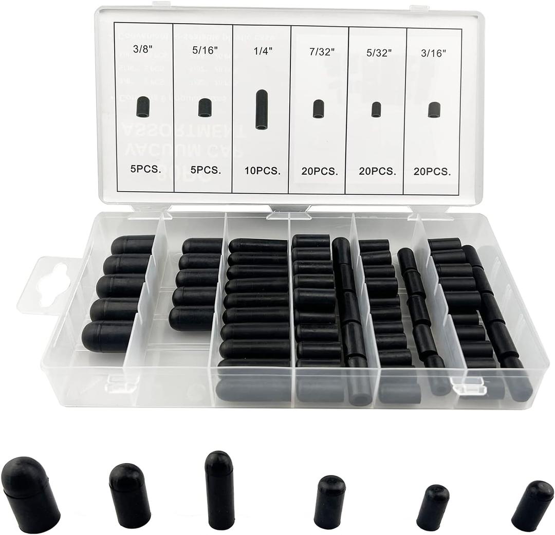 80 Piece Vacuum Cap Assortment Carburetor & Vacuum Rubber Cap Assortment Set 5/32" -3/8" Auto Repair Kit