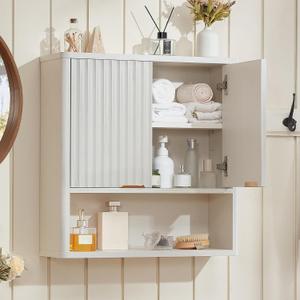 LEYAOYAO Modern Fluted Bathroom Wall Cabinet, Wall-Mounted Medicine Cabinet, 7.7"D×23.5"W×24"H