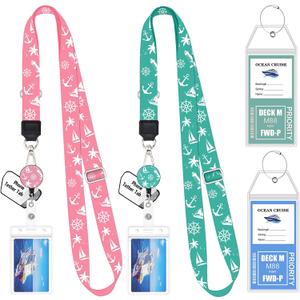 2 Pack Cruise Lanyard for Ship Cards with Phone Lanyard Retractable Cruise Lanyards Badge Reel Waterproof ID Badge Holder Luggage Tags Cruise Essentials Accessories (Pink)