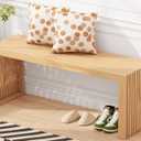 Bamboo Dining Bench, 35'' Slatted Design Entryway Bench, Natural, 35in