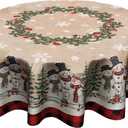 Giwawa Winter Snowman Tablecloth Round 60 Inch Red Buffalo Plaid Washable Reusable Table Cover for Kitchen Dining Room Indoor Outdoor Home Decor