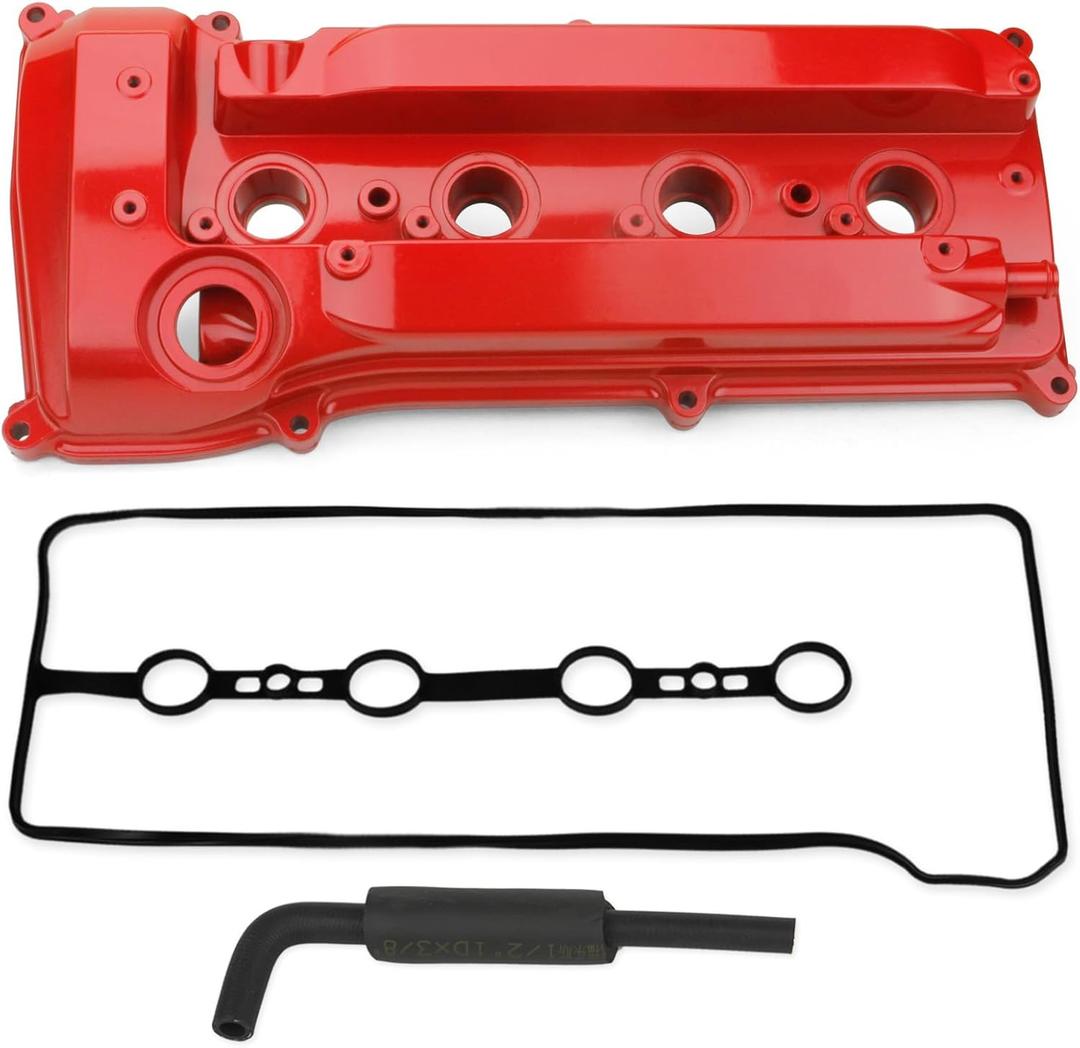 MITZONE Aluminum Engine Valve Cover with Tube & Gasket Compatible with 2001-2015 Toyota Camry Corolla RAV4 Highlander Solara Matrix Scion tC xB 2.4L Replace 11201-28014 11201-28033 (Red(Upgrade Aluminum))