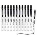 WRITECH Retractable Dry Erase Markers: Fine Point Clickable Black Colored Ink Marker Low Odor Erasable Thin Tip Refillable Whiteboard Marker Pen Set 12ct No Bleed Smear