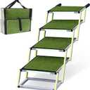 Dog Stairs for Large Dogs PRIORPET - Glow in The Dark Marking - Foldable Dog ramp for Car Small to Medium Size- Dog Steps for Car - Grass Padded Dog Steps for Large Dog - Pet Stairs 4 Steps (4 Grass)