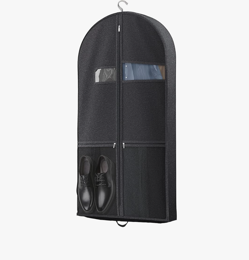 43" Travel Garment Bag with Accessories Zipper Pocket, Heavy Duty Suit Bag for Suits, Tuxedos, Dresses, Coats, Black, 1 pack
