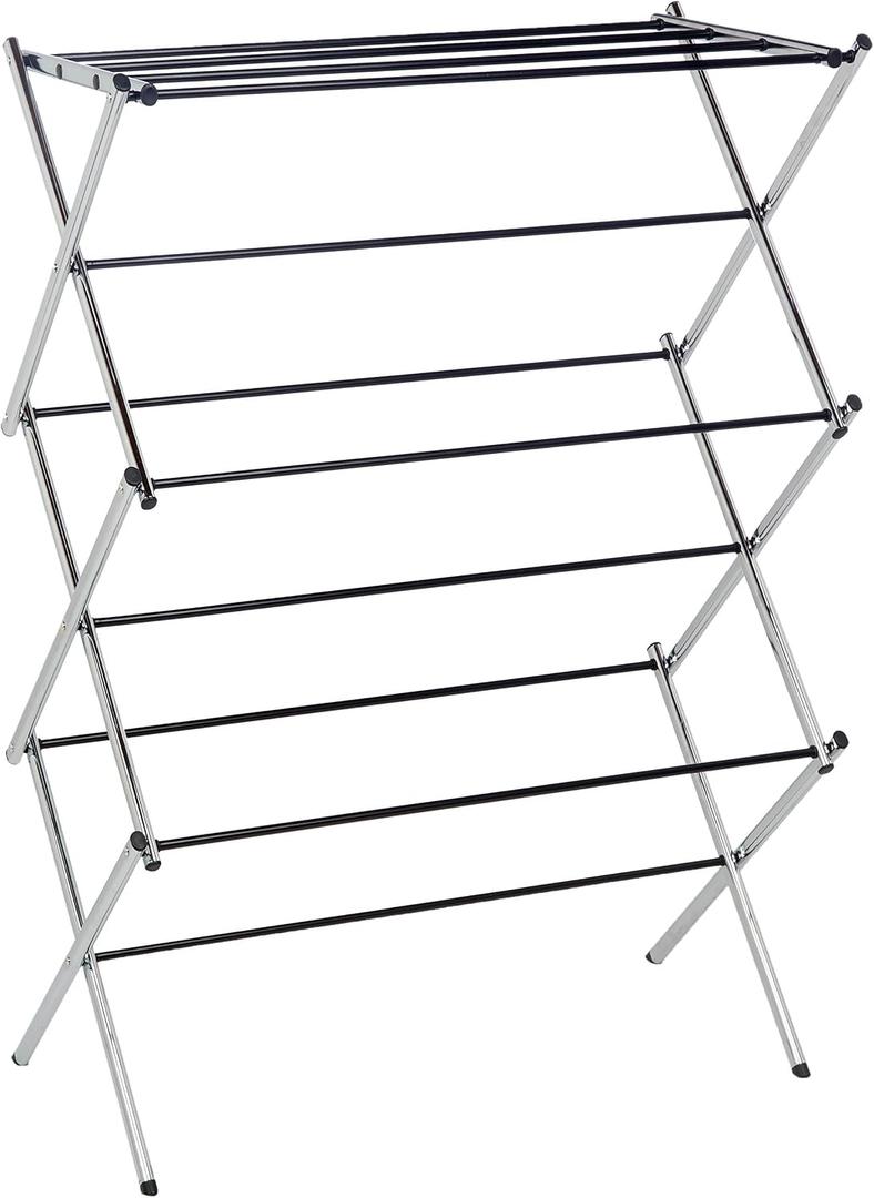 Amazon Basics Foldable Portable Metal Clothes Drying Rack for Indoor Air Drying, Energy Saving, 14.5 x 29.5 x 41.8 inches, Chrome Silver