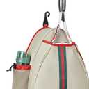 White PU One Shoulder Crossbody Tennis Backpack Girls Tennis Bag Tennis Racket Sling Bag for Women, with Water Bottle Holder (Khaki)