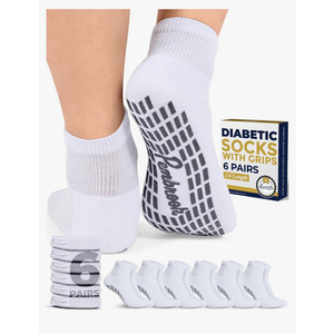 Pembrook 6 Pairs Diabetic Ankle Socks for Men & Women with Grips - 12 Colors Neuropathy Socks for Men | Non Slip | Edema L