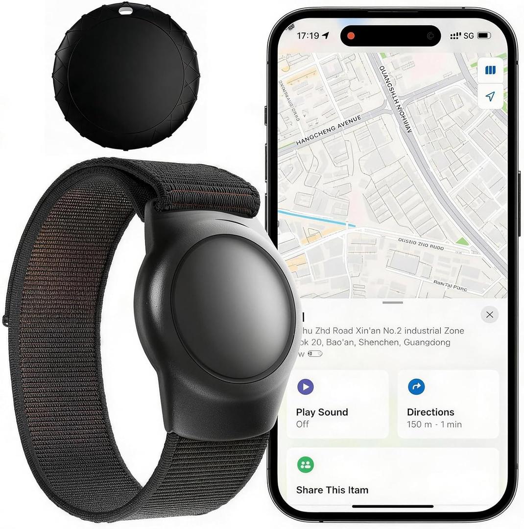GPS Tracker for Kids, Real-Time GPS Tracking Device for Seniors w/Wearable Wristband & Keychain Design, No Monthly Fee/No SIM Card, Lightweight Locator Works w/iOS Find My（MFi Certified） Long Standby