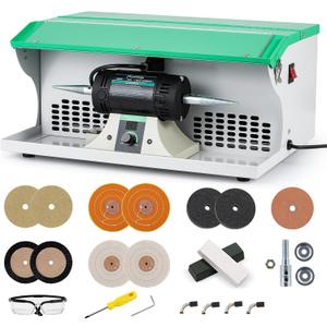 1500W Jewelry Polishing Machine with Display Screen, Bench Buffer Polisher 110V Variable Speed Jewelry Polisher Machine with Dust Collector, Exhaust Fan Blower, Work Light and Motor Housing