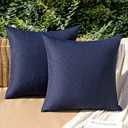 MIULEE Pack of 4  Decorative Outdoor Solid Waterproof Throw Pillow Covers Faux Linen Garden Farmhouse Cushion Cases for Summer Patio Tent Balcony Couch Sofa 16x16 Inch Navy
