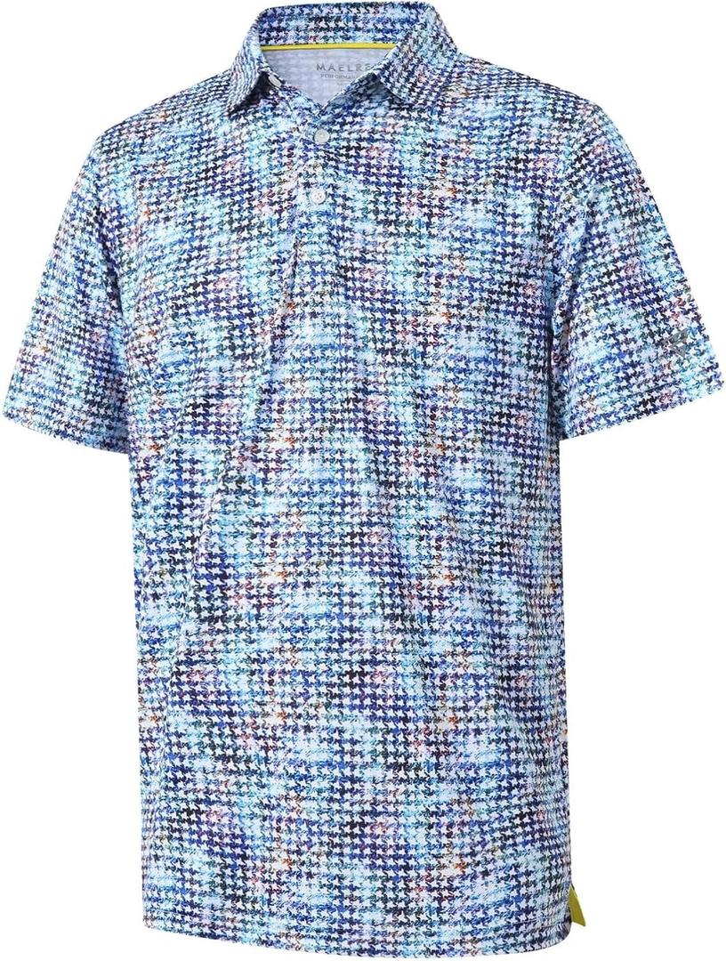 Golf Shirts for Men Dry Fit Short Sleeve Print Performance Moisture Wicking Polo Shirt (3X-Large, Astral Geo)