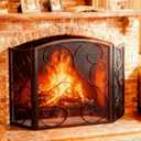 Fire Beauty Fireplace Screen 3 Panel Wrought Iron Metal 48"(L) x30(H) Spark Guard Cover(Black)