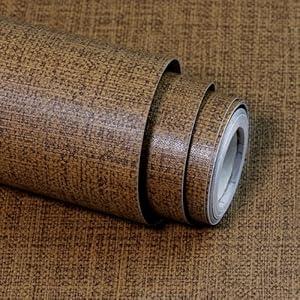 Amiya Grasscloth Brown Wallpaper 17.3"x80" Peel and Stick Textured Fabric Linen Contact Paper Self Adhesive Coffee Removable Wall Paper for Bedroom Cabinet Liners Decor