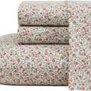 Laura Ashley - Twin Sheets, Cotton Percale Bedding Set, Lightweight & Breathable Home Decor (Emogene Burnt Orange, Twin)