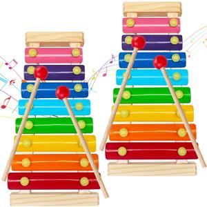 2 Pcs Wooden Xylophone for Kids,Xylophone Educational Musical Toy with 2 Child Mallets 8 Diatonic Keys,Xylophone Wooden Instruments Toys for Toddlers
