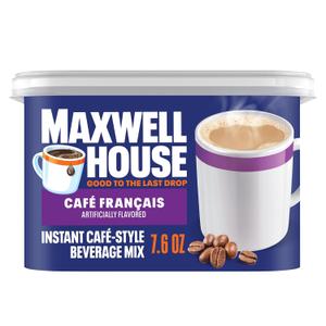 Maxwell House Instant Cafe-Style Beverage Mix, Easy to Prepare, 1 Canister, for Quick Morning Coffee or Afternoon Treat, Cafe Francais, Kosher Dairy, 7.6 oz (EXP 06/10/26)