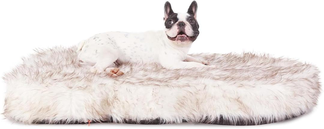 Laifug Luxury Faux Fur Dog Bed, 5-inch Thick Grade Ultra Soft Orthopedic Memory Foam Dog Bed with Faux Fur Cover, Plush Pup Rug with Removable Cover, Waterproof LinerWhite